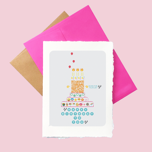 EMOJI CAKE WITH SPOTIFY PLAYLIST QR Birthday Card